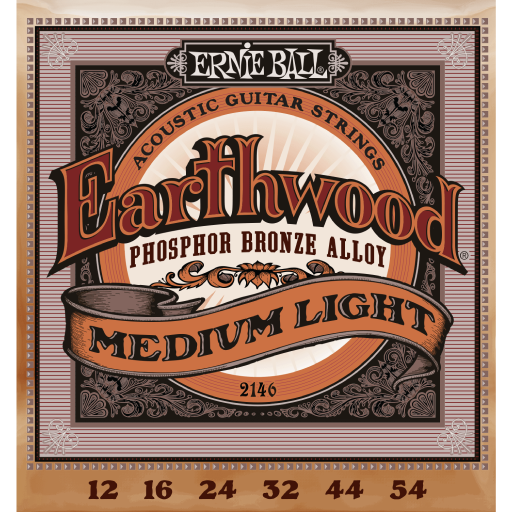 Ernie Ball Medium Light Earthwood Phosphor Bronze  Acoustic Guitar Strings 12-54 Gauge