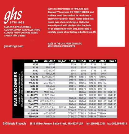 GHS L3045 4String  Bass Boomers Strings 40-95 Gauge