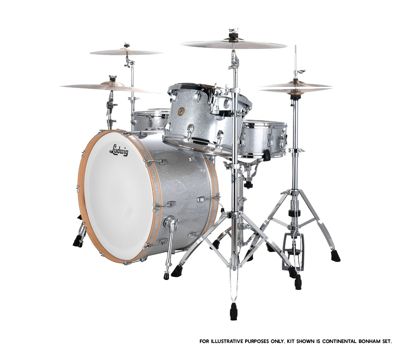 Ludwig Continental Pro Beat Plus 4-Piece Shell Pack (13T, 16FT, 24BD +14S) in Silver Sparkle