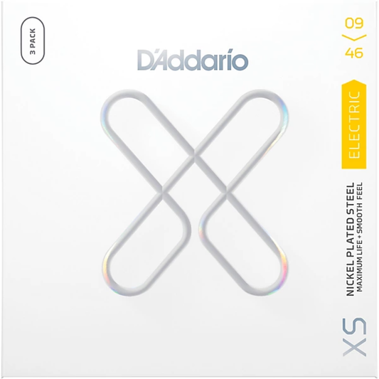 D'Addario XS Super Light Top Regular Bottom Coated Electric Guitar Strings 3 Pack 9-46 Gauge