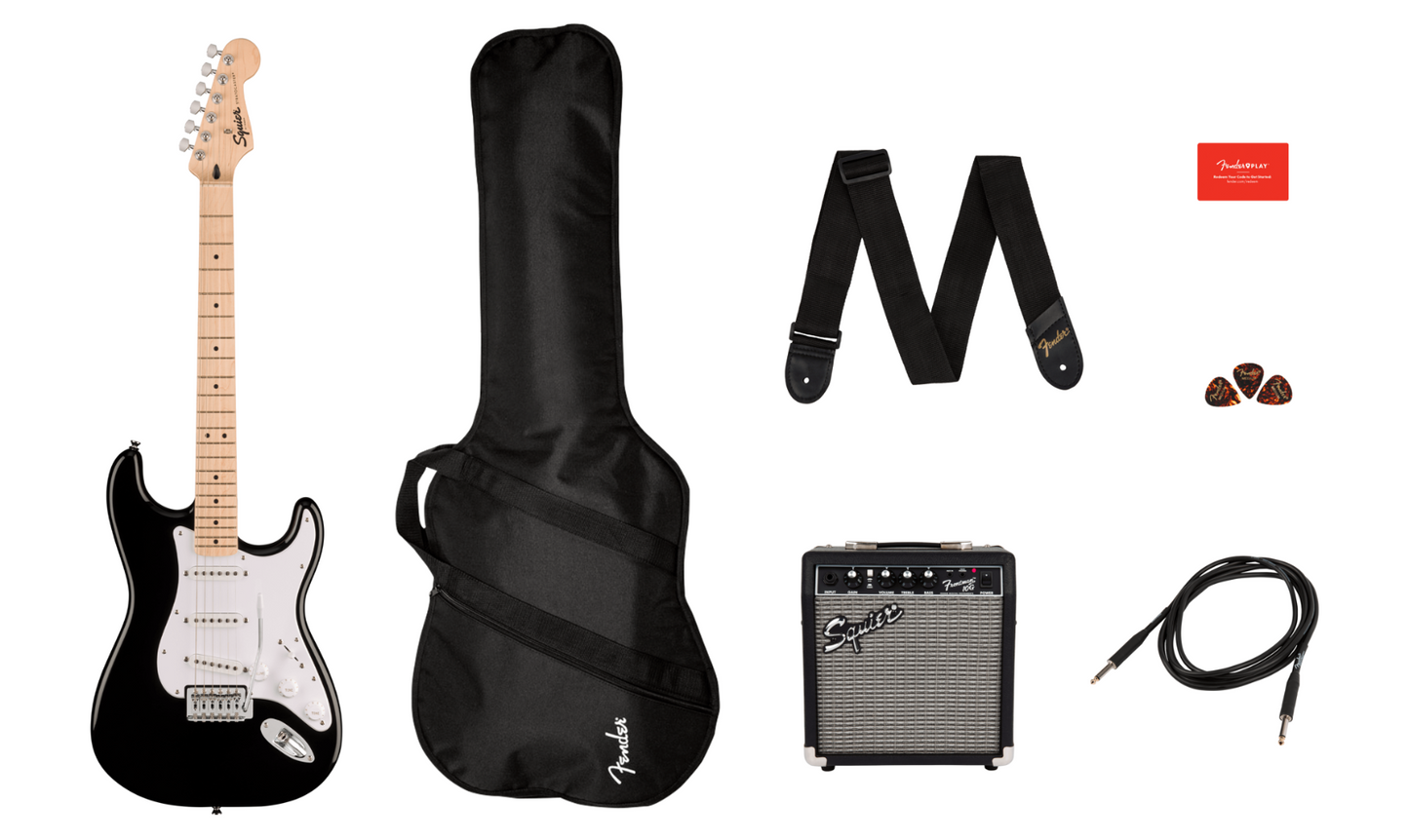 Squier Sonic Stratocaster, Maple Fingerboard Electric Guitar Pack in Black