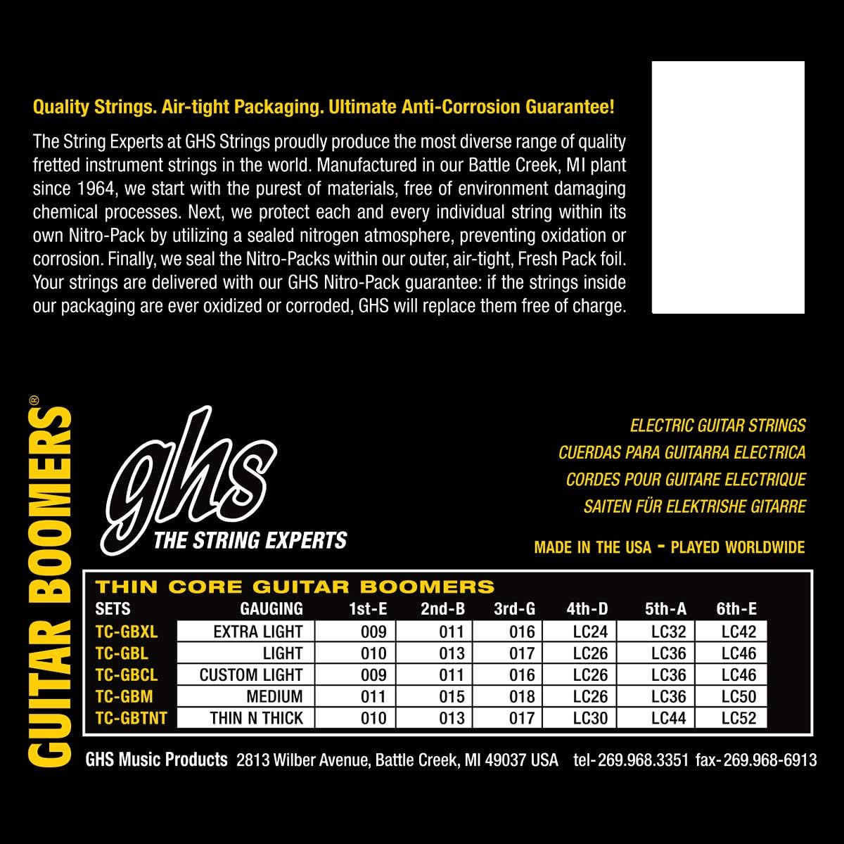 GHS TC GBTNT Thin Core Boomers Electric Guitar Strings Thin Thick 10-52 Gauge