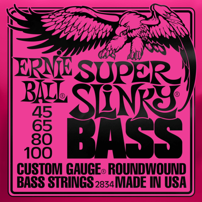 Ernie Ball 2834 Super Slinky Electric Bass Guitar Strings 45-100 Gauge