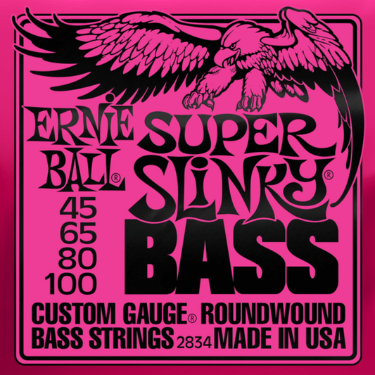 Ernie Ball 2834 Super Slinky Electric Bass Guitar Strings 45-100 Gauge