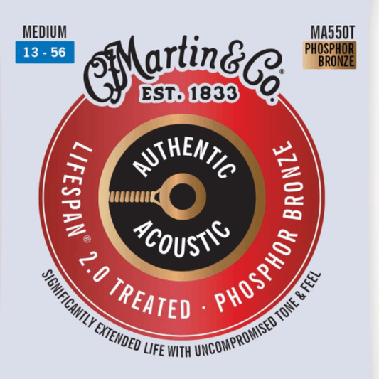 Martin Strings MA550T Authentic 92/8 Phosphor Bronze Guitar Strings  Medium 13-56 Gauge