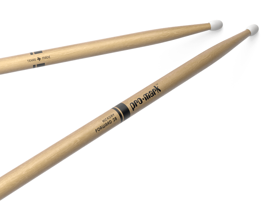Promark Forward 2B Lacquered Hickory Nylon Tip Drumsticks