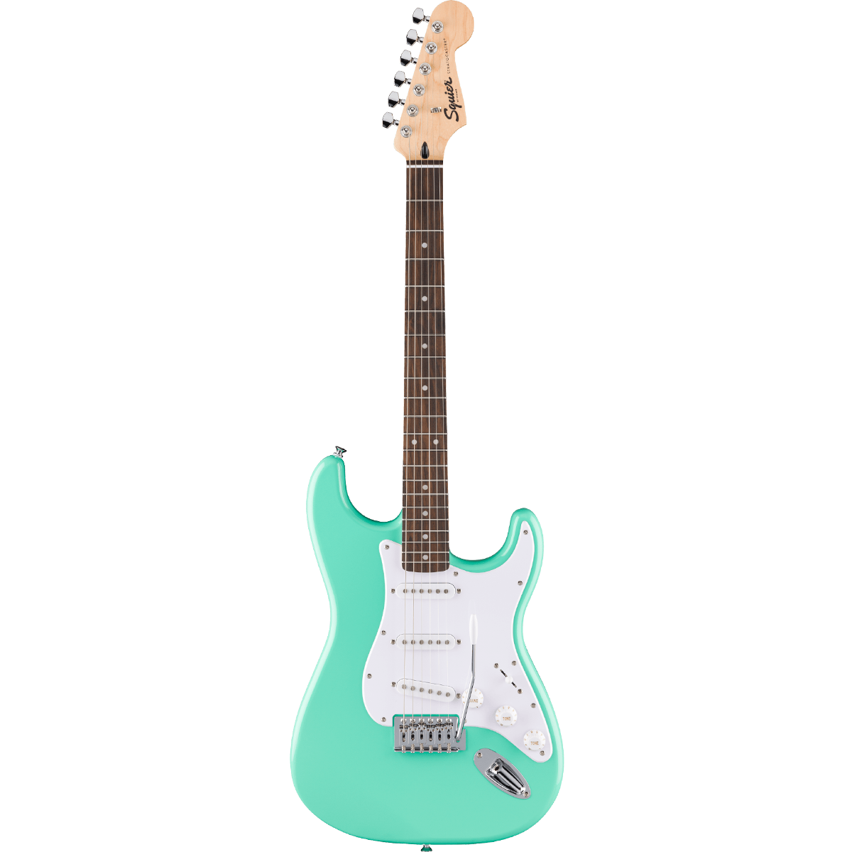Squier FSR Squier Sonic Stratocaster, Laurel Fingerboard, White Pickguard in Sea Foam Green
