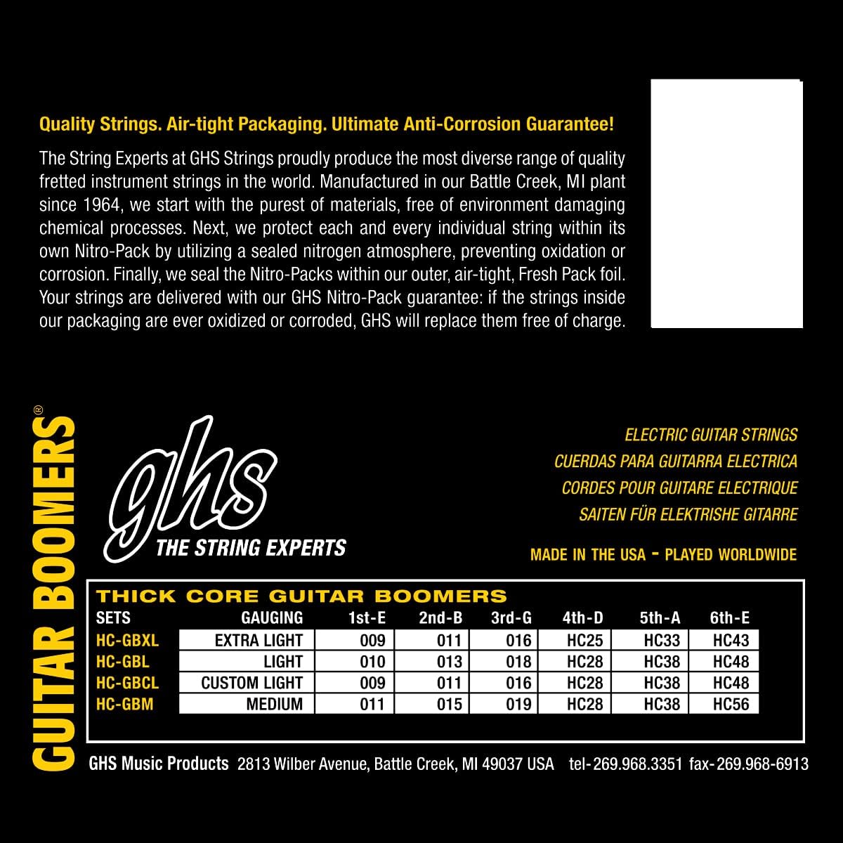 GHS HC GBL Thick Core Boomers Electric Guitar Strings Light 10-48 Gauge