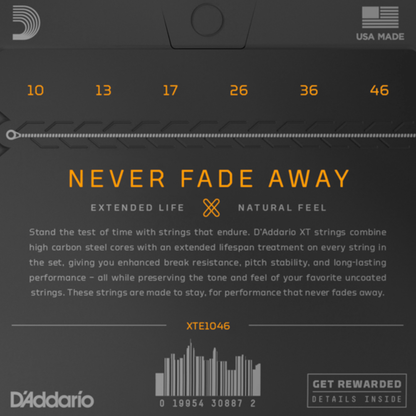 D'Addario XTE1046 XT Nickel Plated Steel Electric Guitar Strings Regular Light 10-46  Gauge