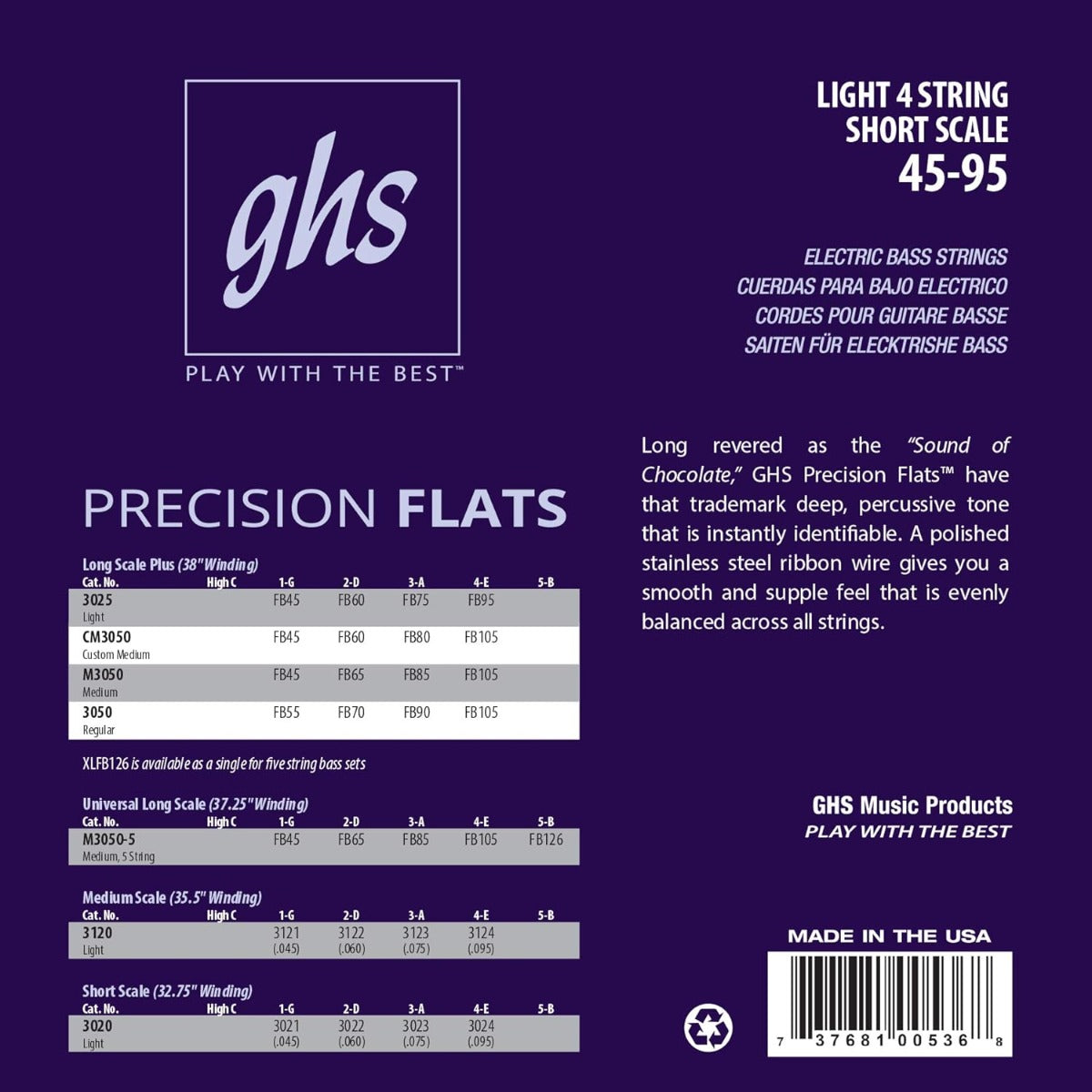 GHS 3020 Pressurewound Bass Guitar String 45-95 Gauge