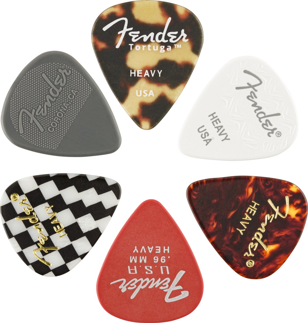 Fender 351 Material Medley Guitar Picks 6 Pack Heavy in Multi Color