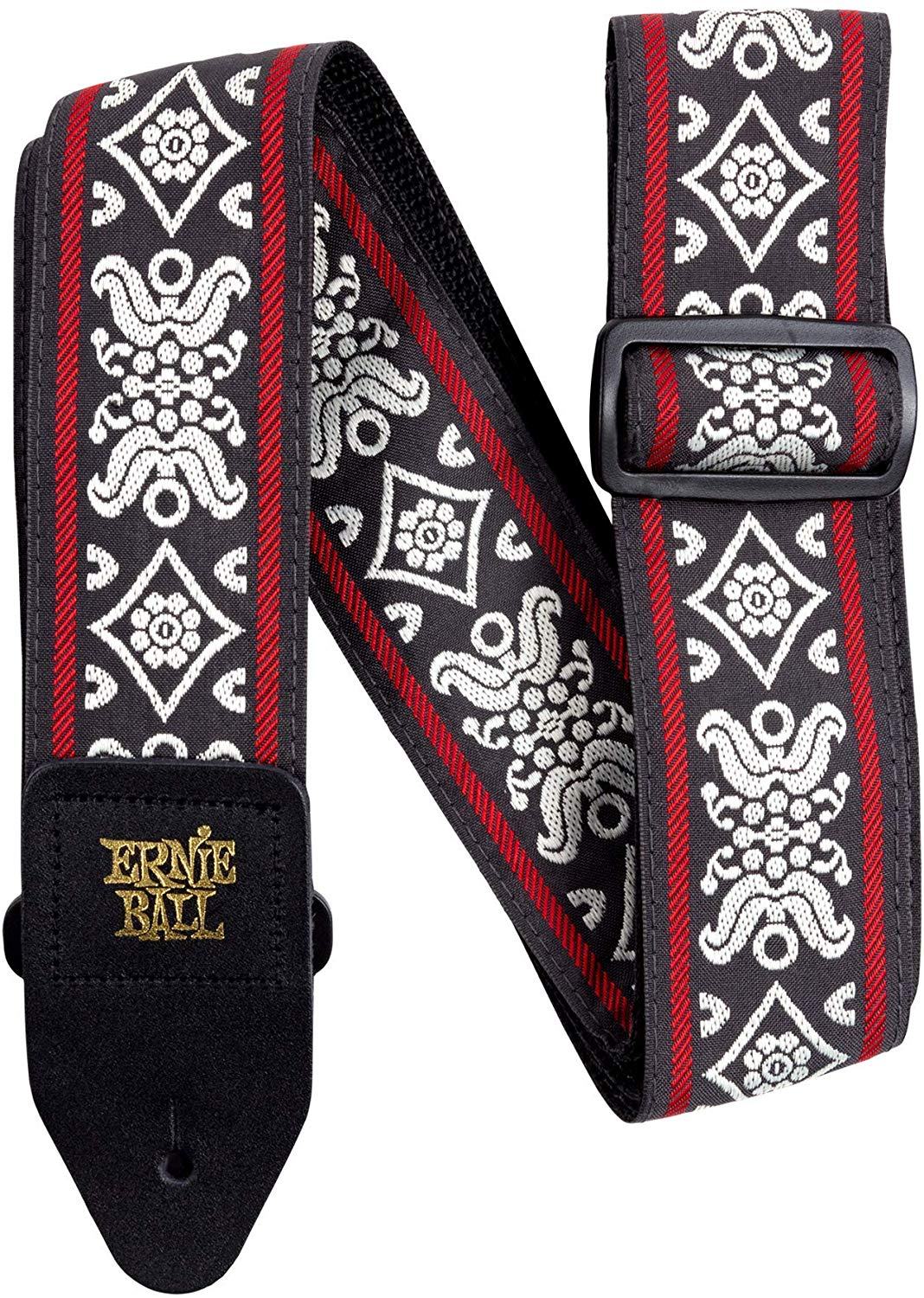 Ernie Ball Classis Jacquard Guitar Or Bass Strap in Blackjack Red
