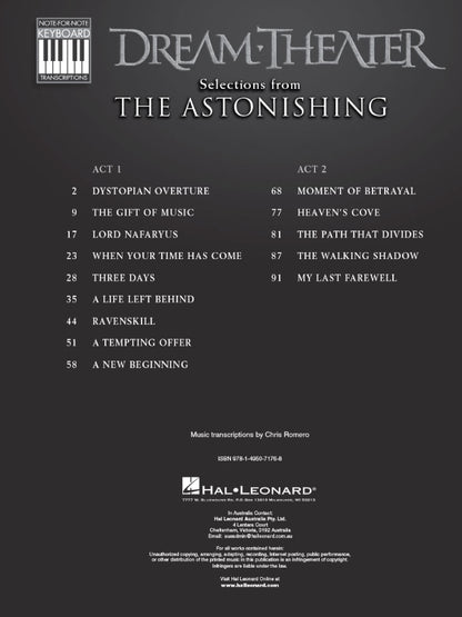 Dream Theater Selections from The Astonishing Note for Note Keyboard Transcriptions