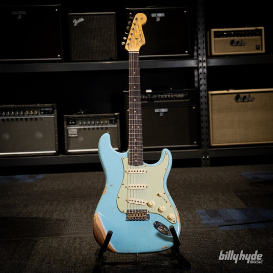 Fender Custom Shop Limited Edition 1964 L-Series Stratocaster Heavy Relic Electric Guitar in Aged Daphne Blue