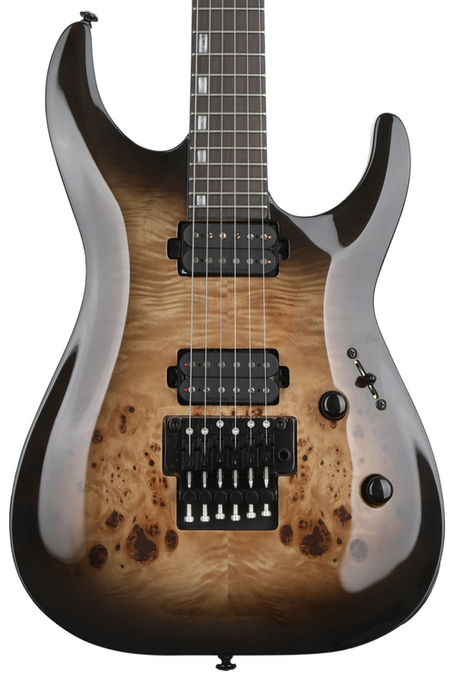 ESP LTD H 1001FR Burled Poplar Top in Black Natural Burst