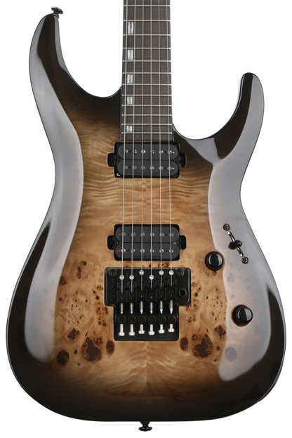 ESP LTD H 1001FR Burled Poplar Top in Black Natural Burst