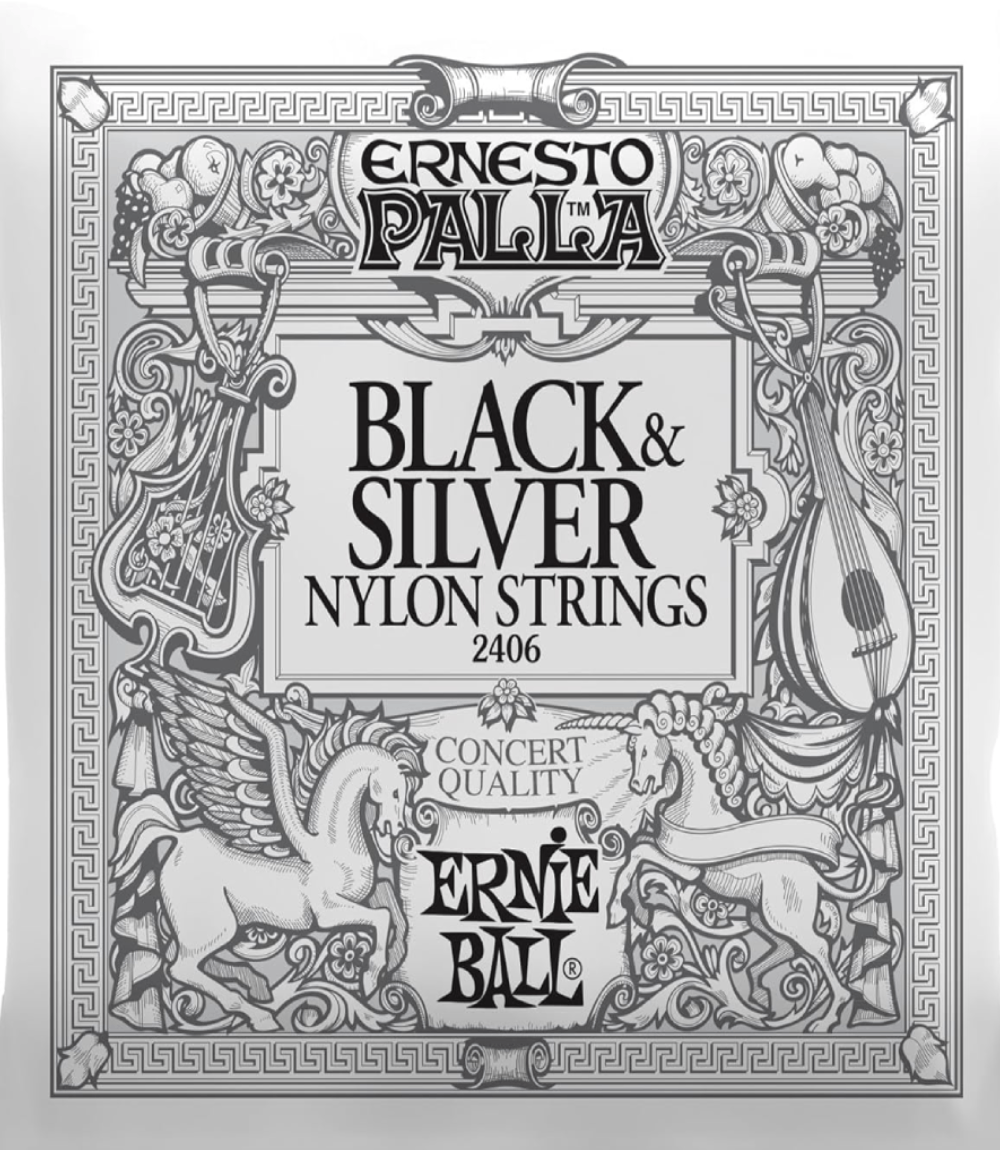 Ernie Ball 2406 Ernesto Palla Black & Silver Nylon Classical Guitar Strings 28-42 Gauge