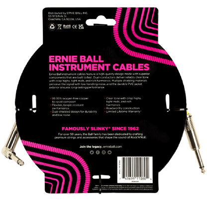 Ernie Ball 15ft PVC Straight to Angle Instrument Cable in White