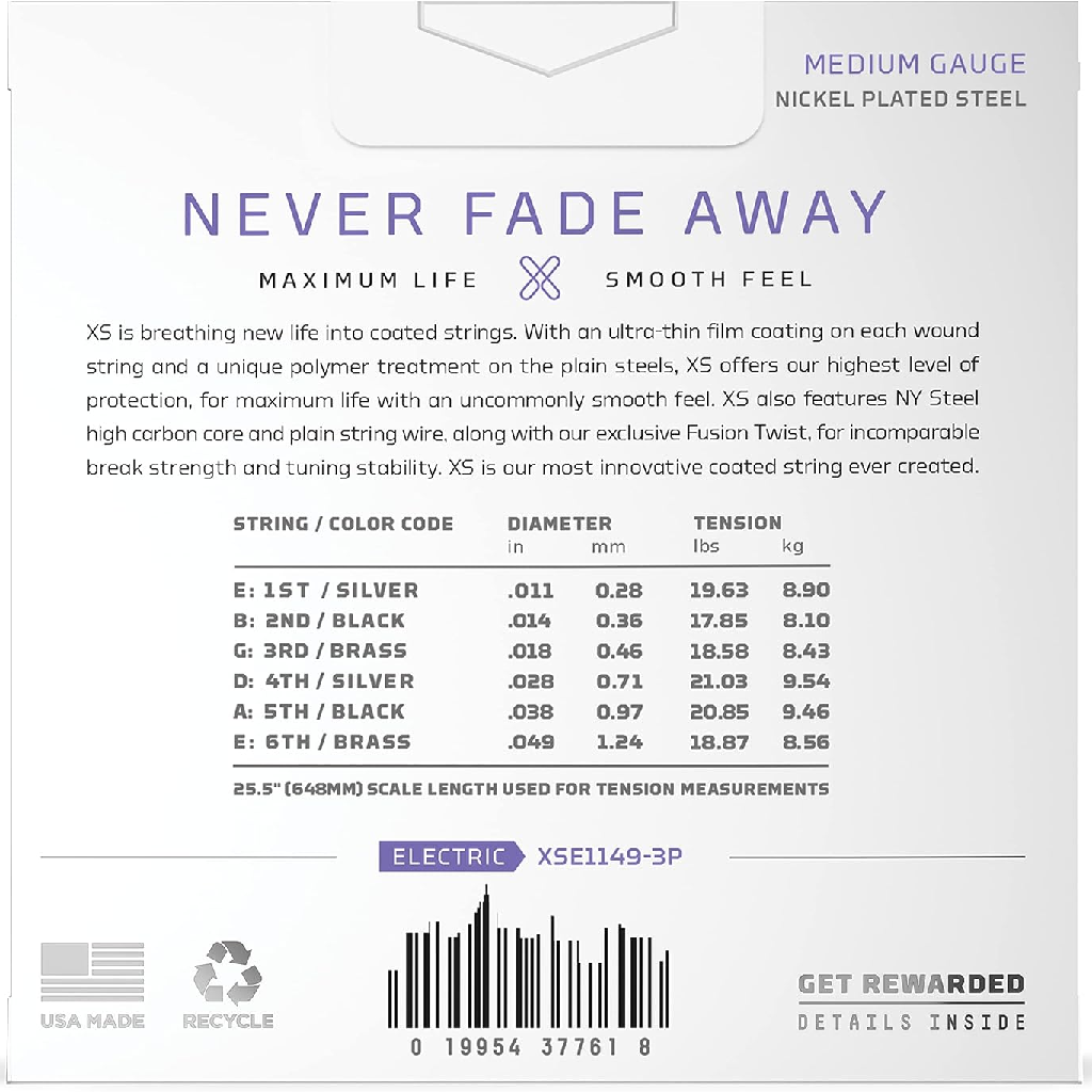 D'Addario XS Medium Coated Electric Guitar Strings 3 Pack 11-49 Gauge