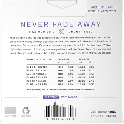 D'Addario XS Medium Coated Electric Guitar Strings 3 Pack 11-49 Gauge