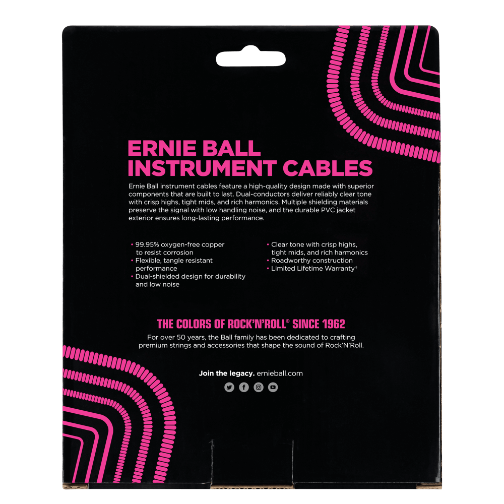 Ernie Ball P06044 Coiled Straight to Straight Instrument Cable 30 foot in Black