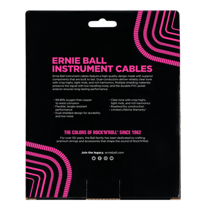 Ernie Ball P06044 Coiled Straight to Straight Instrument Cable 30 foot in Black
