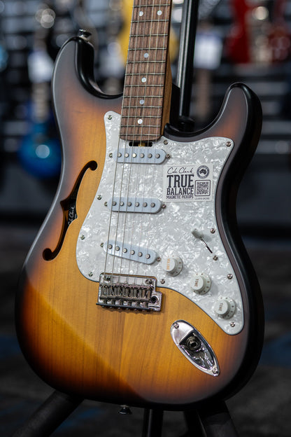 Cole Clark HB Hollow Baby, SSS, Mother of Pearl Pickguard in Sunburst