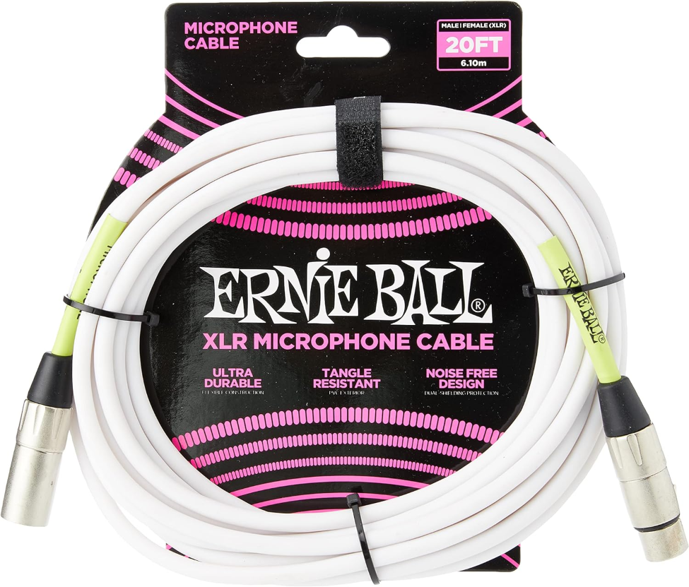 Ernie Ball 20ft Male Female XLR Microphone Cable in White