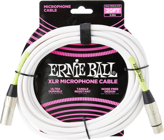 Ernie Ball 20ft Male Female XLR Microphone Cable in White