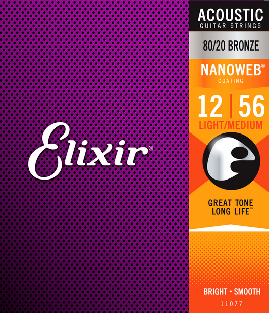 Elixir Acoustic Nano Acoustic Guitar Strings Light-Med 12-56 Gauge