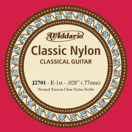 D'Addario  J2701 Student Nylon Normal Tension Classical Guitar Single 1st String .028 Gauge