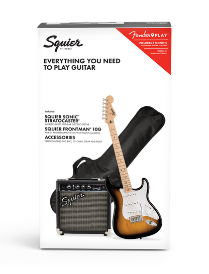 Squier Sonic Stratocaster, Maple Fingerboard Electric Guitar Pack in 2 Color Sunburst