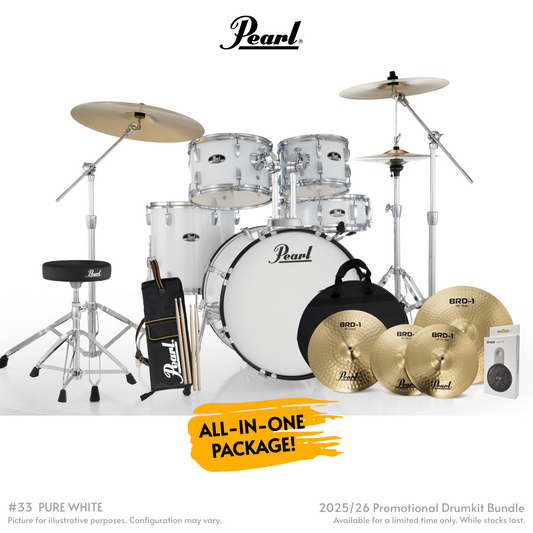 Pearl Roadshow-Plus 5-Piece Drum Kit with Cymbal Pack in Pure White