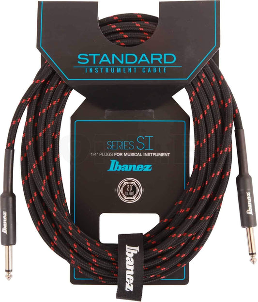 Ibanez SI20 20ft Woven Guitar Cable in Black & Wine Red