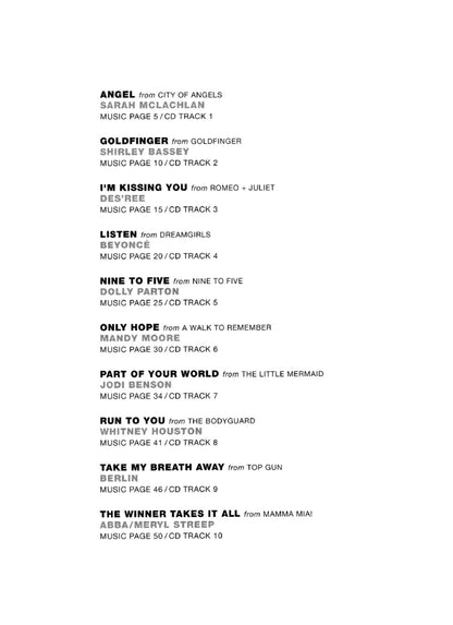 Audition Songs for Female Singers Film Hits BK/CD