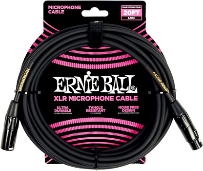 Ernie Ball 20ft Male Female XLR Microphone Cable in Black