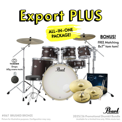 Pearl Export Plus 5-Piece Fusion Plus Drum Kit with Cymbal Pack in Brushed Bronze