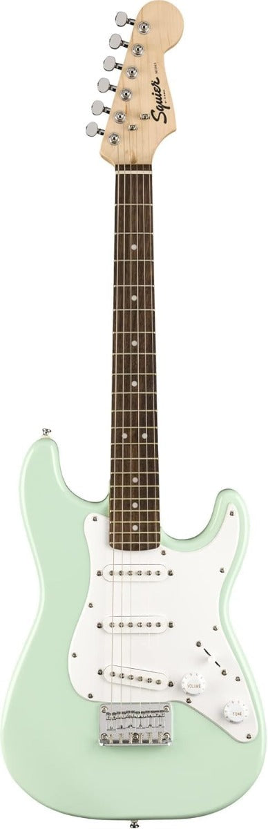 Squier FSR Mini Stratocaster, Laurel Fingerboard, White Pickguard in Surf Green