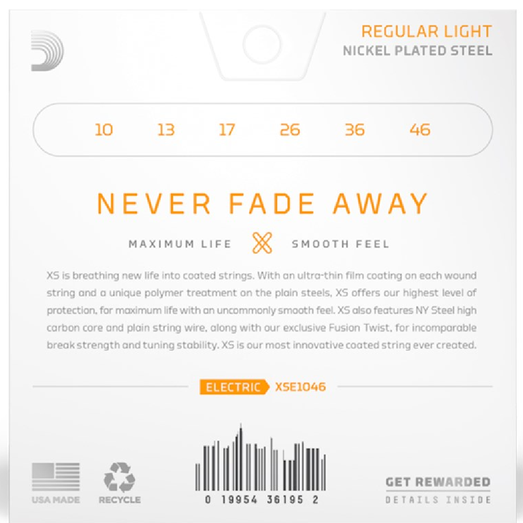 D'Addario XS Regular Light Coated Electric Guitar Strings 10-46 Gauge