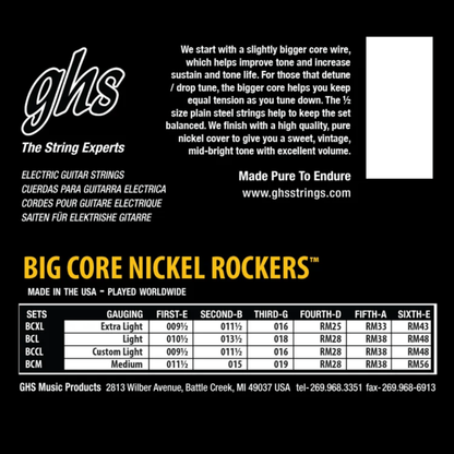 GHS BCL Big Core Nickel Rockers Electric Guitar Strings Light 10.5-48 Gauge