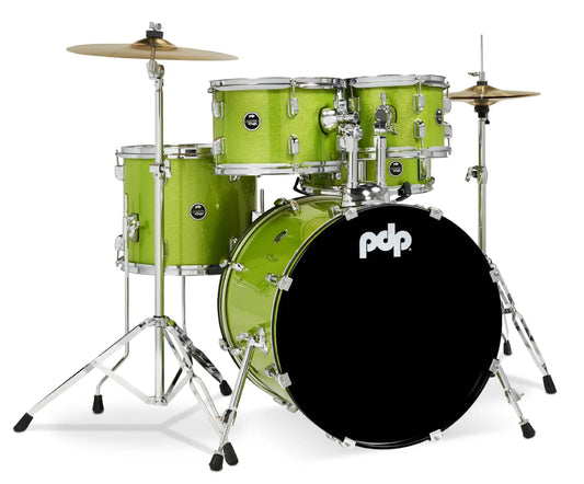 PDP Centre Stage 5-Piece 20" Kit w/Hardware, Cymbals and Throne in Electric Green Sparkle