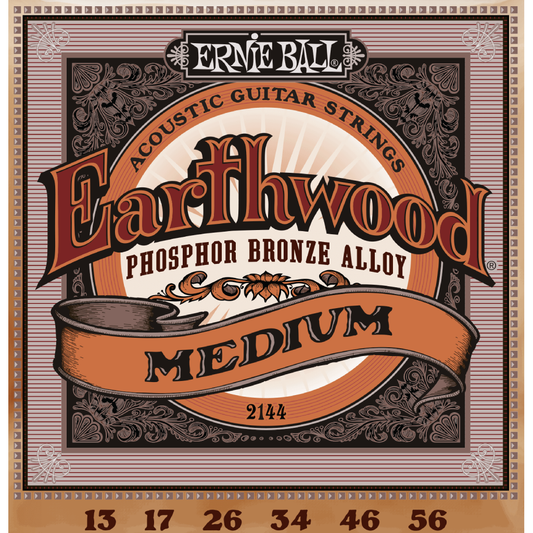 Ernie Ball Earthwood Phosphor Bronze Medium Acoustic Guitar Strings 13-56 Gauge