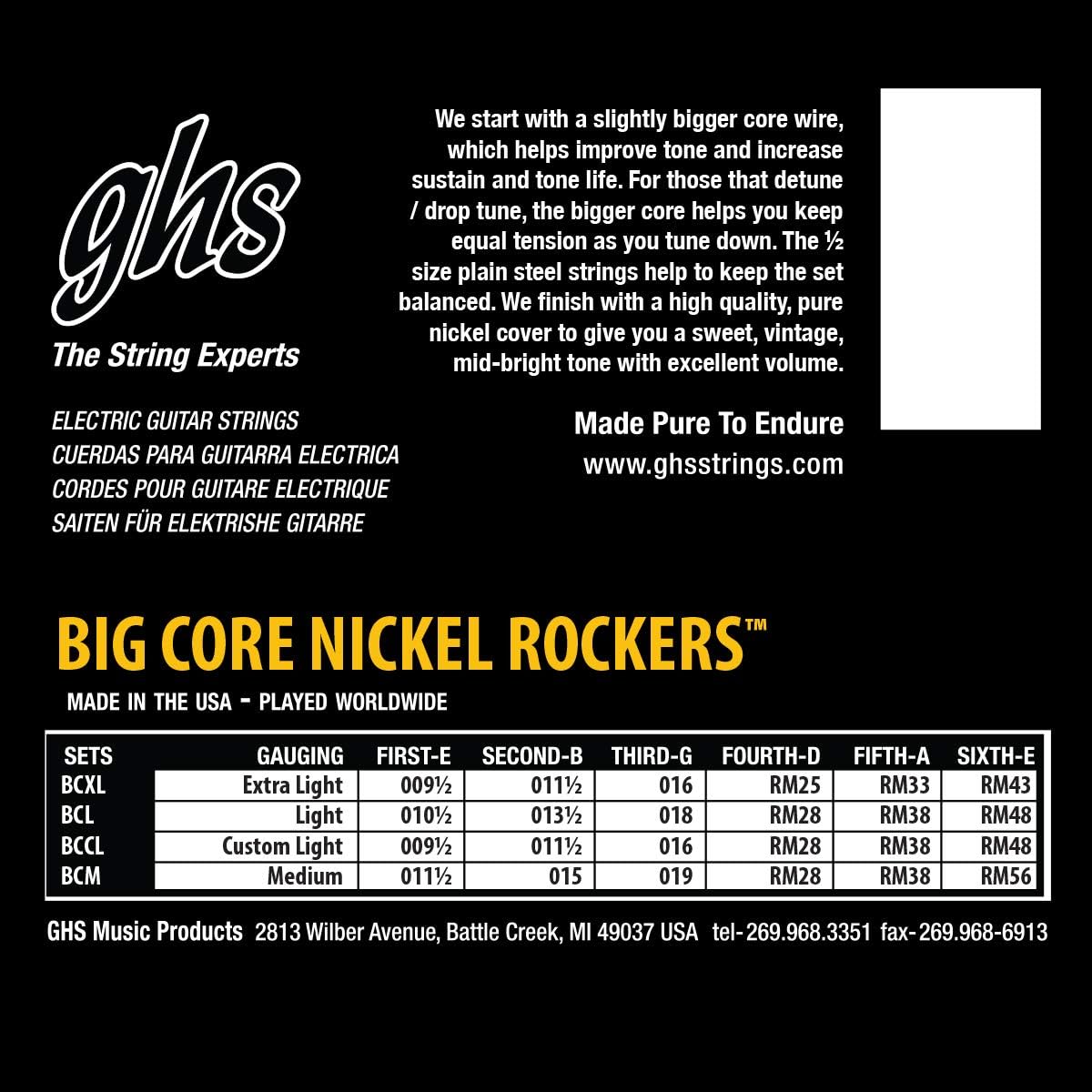 GHS BCM Big Core Nickel Rockers Electric Guitar Strings Medium 11.5-56 Gauge