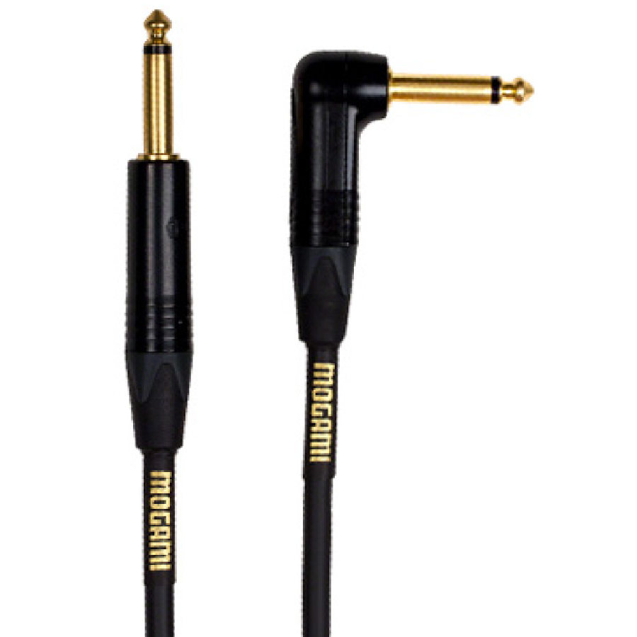 Mogami 10 ft Gold Straight End to Right Angle Instrument R Cable