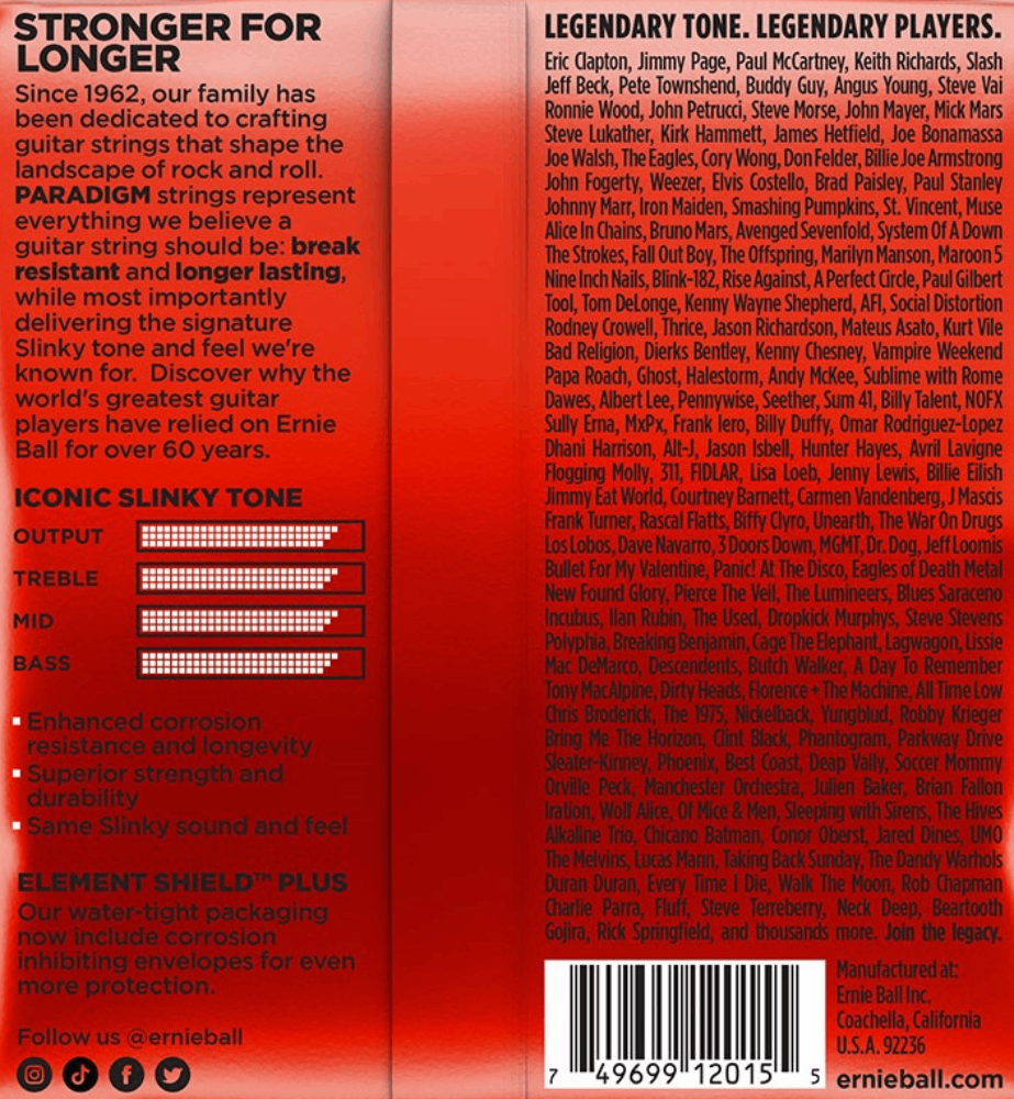 Ernie Ball Skinny Top Heavy Bottom Slinky Paradigm Electric Guitar Strings 10-52 Gauge