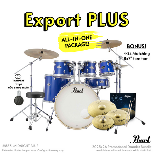 Pearl Export Plus 5-Piece Fusion Plus Drum Kit with Cymbal Pack in Midnight Blue