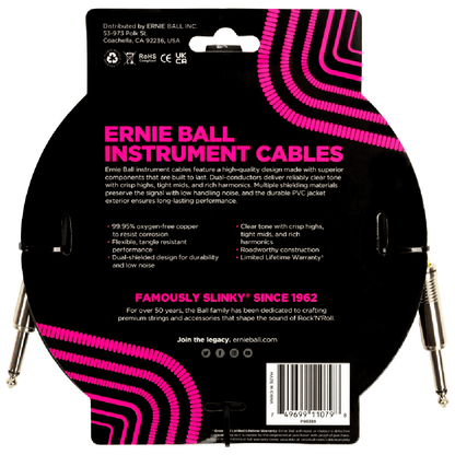 Ernie Ball 15ft PVC Straight to Straight Instrument Cable in Black