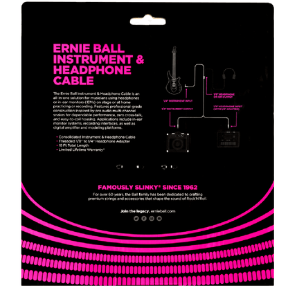 Ernie  Ball 18' Instrument & Headphone Cable in Black