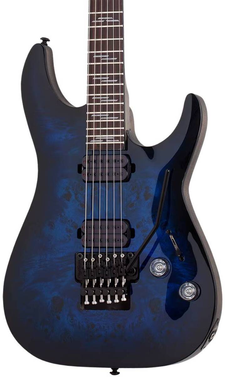 Schecter Omen Elite-6 FR Electric Guitar in See Thru Blue Burst