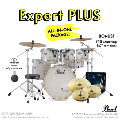 Pearl Export Plus 5-Piece Fusion Kit Drum Kit with Cymbal Pack in Slipstream White